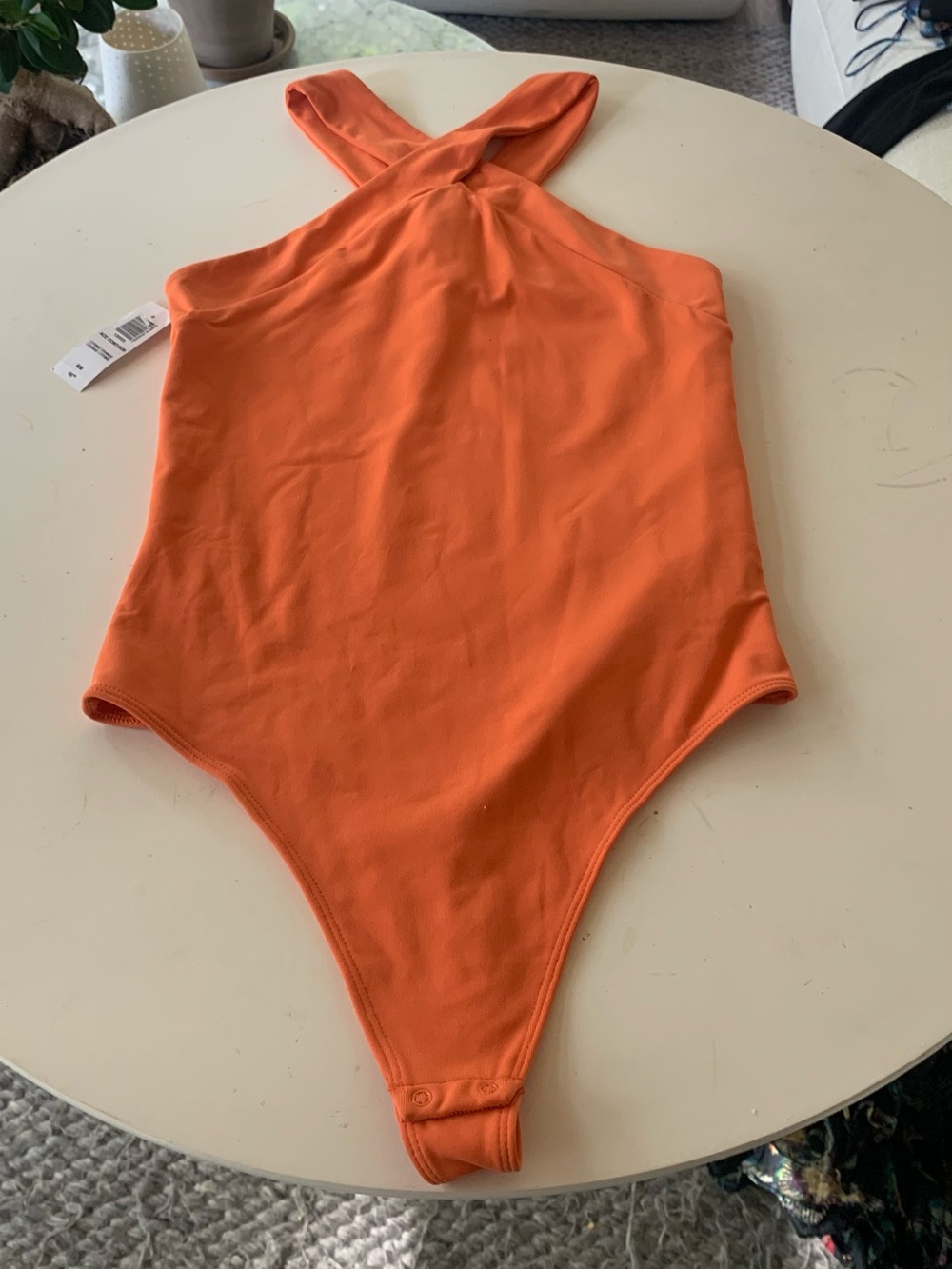 Orange Crisscross Halter Bodysuit